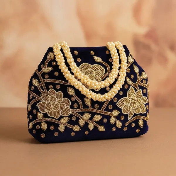 Handcrafted_Velvet_Mini_Tote_with_Pearl_Handle_-_'Royal_Garden'_Floral_Zari_Handbag-Black