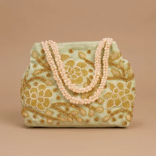 Handcrafted_Velvet_Mini_Tote_with_Pearl_Handle_-_'Royal_Garden'_Floral_Zari_Handbag-Light_Green