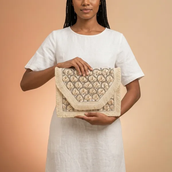 Handcrafted_Boho_Beaded_Clutch_&_Sling_Bag_-_Tribal_Coins,_Shells_&_Evil_Eye_Design-Cream