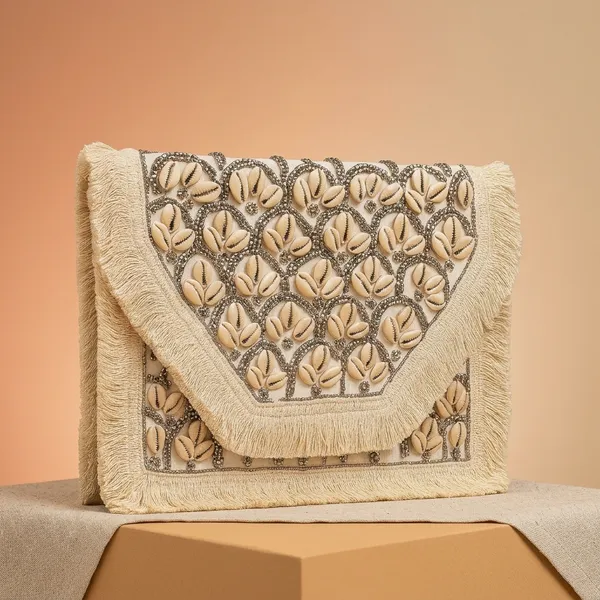 Handcrafted_Boho_Beaded_Clutch_&_Sling_Bag_-_Tribal_Coins,_Shells_&_Evil_Eye_Design-Cream