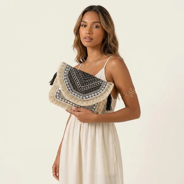 Handcrafted_Boho_Beaded_Clutch_&_Sling_Bag_-_Tribal_Coins,_Shells_&_Evil_Eye_Design-Black