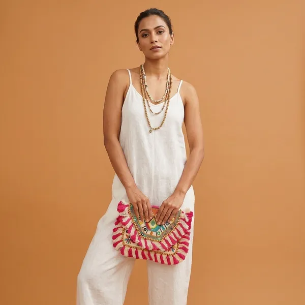 Handcrafted_Boho_Beaded_Clutch_&_Sling_Bag_-_Tribal_Coins,_Shells_&_Evil_Eye_Design-Pink