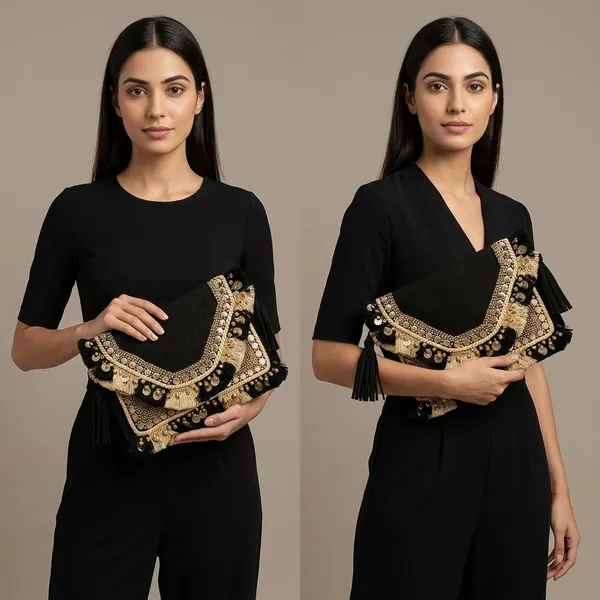Handcrafted_Boho_Beaded_Clutch_&_Sling_Bag_-_Tribal_Coins,_Shells_&_Evil_Eye_Design-Black