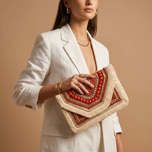 Handcrafted_Boho_Beaded_Clutch_&_Sling_Bag_-_Tribal_Coins,_Shells_&_Evil_Eye_Design-Red