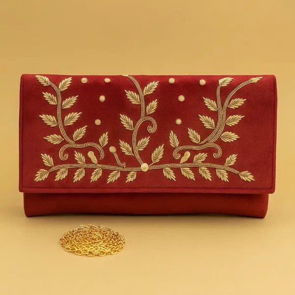 Handcrafted_Velvet_Envelope_Clutch_with_Zari_Embroidery_-_Golden_Vine_Party_Bag-Red