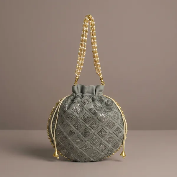 Handcrafted_Geometric_Sequin_Potli_Bag_with_Pearl_Handle_-_Diamond_Pattern_Ethnic_Batwa-Grey