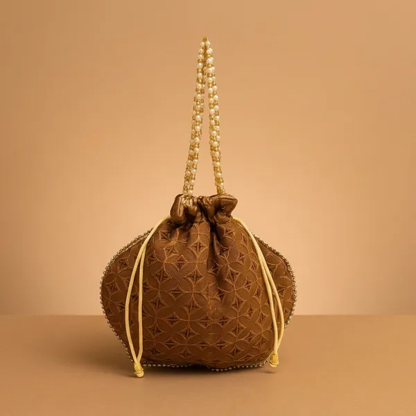 Handcrafted_Self-Embroidered_Silk_Potli_Bag_with_Pearl_Handle_-_Monotone_Ethnic_Batwa-Brown