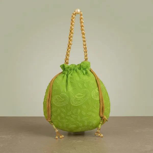 Handcrafted_Self-Embroidered_Silk_Potli_Bag_with_Pearl_Handle_-_Monotone_Ethnic_Batwa-Green