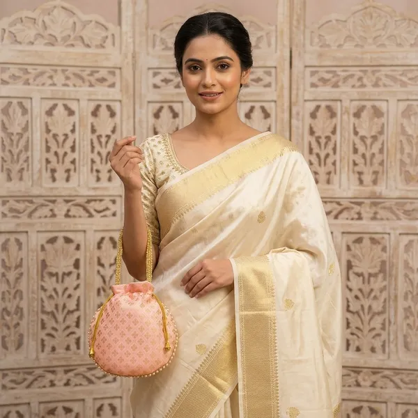 Handcrafted_Silk-Blend_Potli_Bag_with_Golden_Zari_Motifs_&_Pearl_Handle-Light_Pink