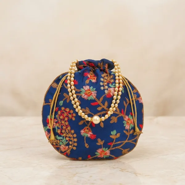 Handcrafted_Embroidered_Potli_Bag_with_Pearl_Handle_-_Traditional_Rajasthani_Wedding_Batwa-Navy_Blue