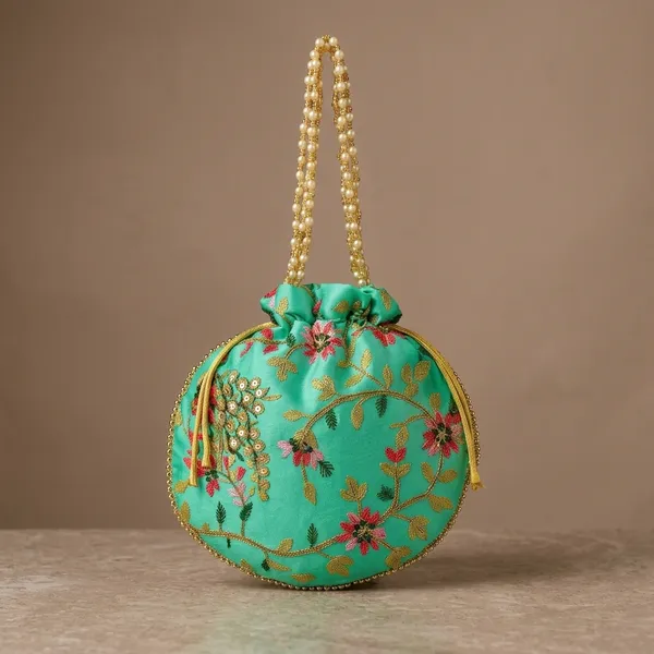 Handcrafted_Embroidered_Potli_Bag_with_Pearl_Handle_-_Traditional_Rajasthani_Wedding_Batwa-Green