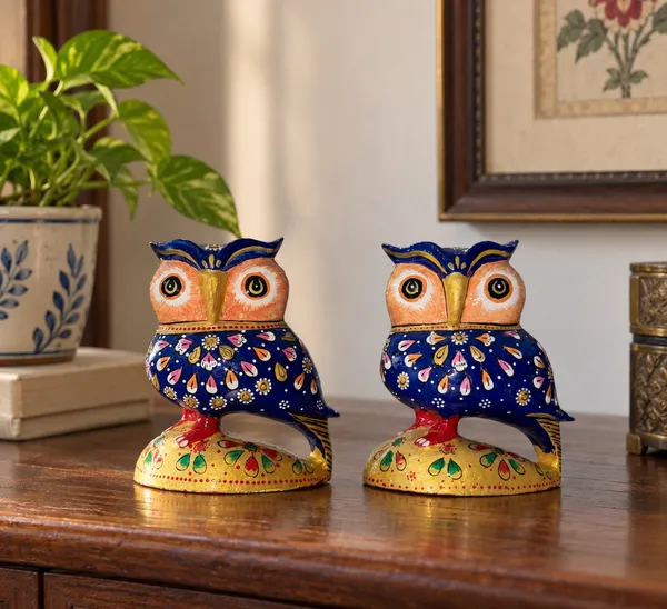 Metal_Meenakari_Owl_Set_of_2_–_Colorful_Hand-Painted_Owl_Figurines_for_Home,_Office,_Table_&_Shelf_Decor