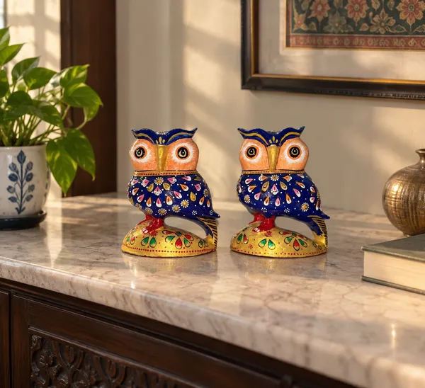 Metal_Meenakari_Owl_Set_of_2_–_Colorful_Hand-Painted_Owl_Figurines_for_Home,_Office,_Table_&_Shelf_Decor