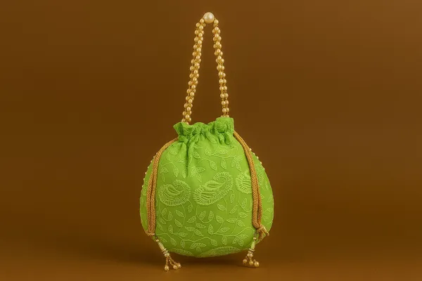 Handcrafted_Self-Embroidered_Silk_Potli_Bag_with_Pearl_Handle_-_Monotone_Ethnic_Batwa-Green
