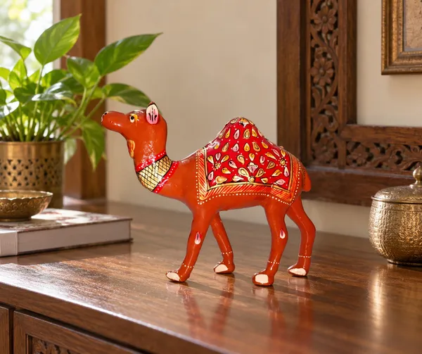 Handpainted_Metal_Camel_Figurine_With_Red_Floral_Saddle_Traditional_Indian_Folk_Art_Decor_Decorative_Sculpture_For_Home_Living_Room