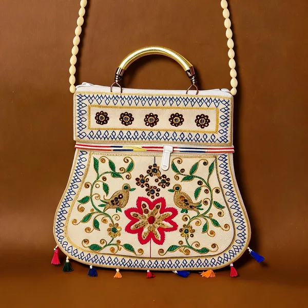Handcrafted_Embroidered_Bird_Floral_Handbag_Ethnic_Sling_With_Metal_Handle_Front_Zipper
