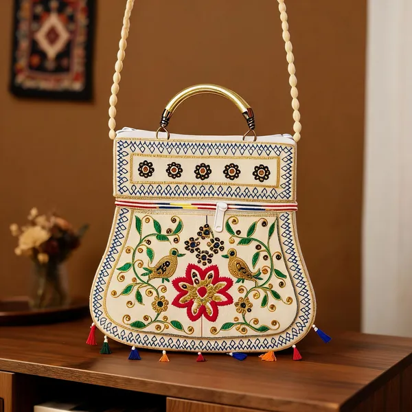 Handcrafted_Embroidered_Bird_Floral_Handbag_Ethnic_Sling_With_Metal_Handle_Front_Zipper