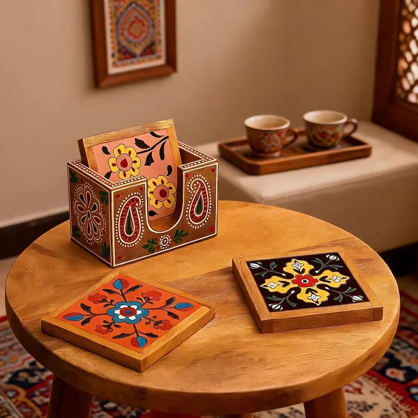 Hand_Painted_Wooden_Tea_Coaster_Set_Jaipur_Ceramic_Art_Set_Of_4_With_Holder
