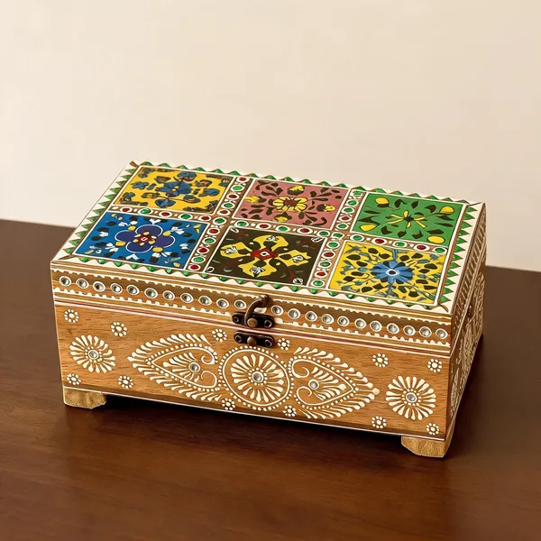 Hand_Painted_Wooden_Jewelry_Box_Indian_Folk_Art_White_Pigment_Work