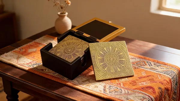 Handcrafted_Brass_Embossed_Coaster_Set_Indian_Mandala_Art_Wooden_Tea_Coasters_With_Holder