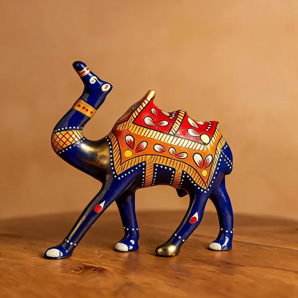 Handpainted_Metal_Camel_Figurine_With_Raised_Trunk_Indian_Folk_Art_Decor_Royal_Blue_Traditional_Rajasthani_Design
