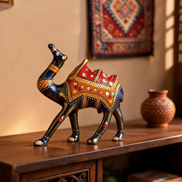 Handpainted_Metal_Camel_Figurine_With_Raised_Trunk_Indian_Folk_Art_Decor_Royal_Blue_Traditional_Rajasthani_Design