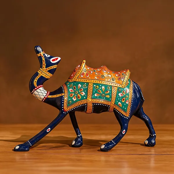 Handpainted_Metal_Camel_Figurine_Indian_Folk_Art_Traditional_Home_Decor_Sculpture_Royal_Blue_Rajasthani_Design