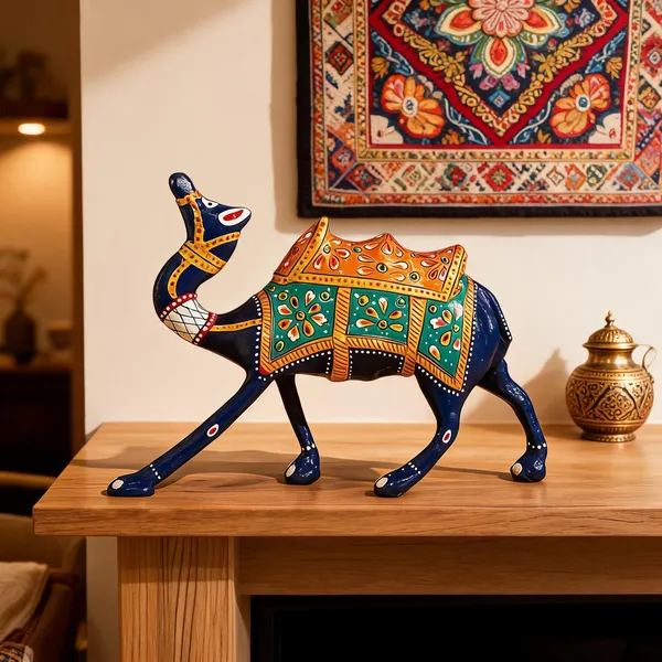 Handpainted_Metal_Camel_Figurine_Indian_Folk_Art_Traditional_Home_Decor_Sculpture_Royal_Blue_Rajasthani_Design