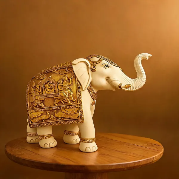 Handcrafted_Resin_Elephant_Figurine_With_Golden_Relief_Work_Traditional_Indian_Decor_Statue_Feng_Shui_Elephant_For_Home_Living_Room