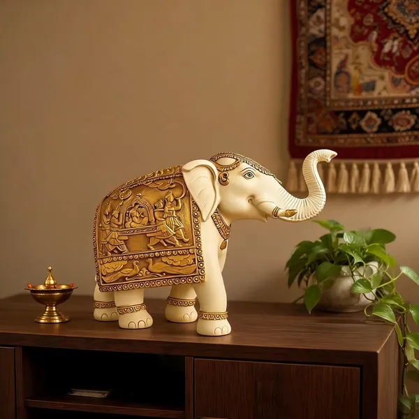 Handcrafted_Resin_Elephant_Figurine_With_Golden_Relief_Work_Traditional_Indian_Decor_Statue_Feng_Shui_Elephant_For_Home_Living_Room