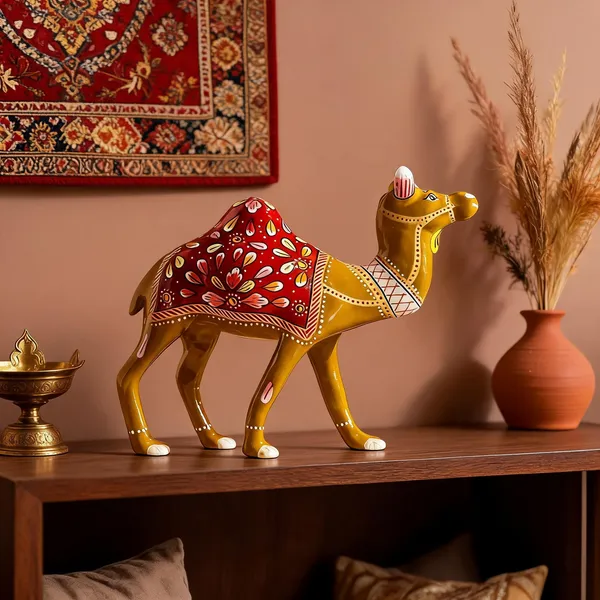 Handpainted_Metal_Camel_Figurine_With_Red_Floral_Saddle_Traditional_Indian_Folk_Art_Decor_Decorative_Sculpture_For_Home_Living_Room
