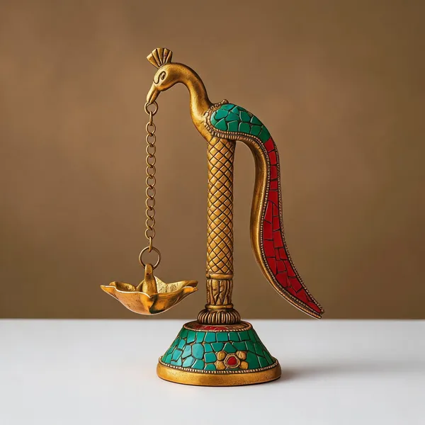 Handcrafted_Metal_Peacock_Diya_With_Mosaic_Stone_Inlay_Traditional_Indian_Oil_Lamp_For_Diwali_Home_Decor_Artisan_Metal_Work_With_Turquoise_Red_Stones