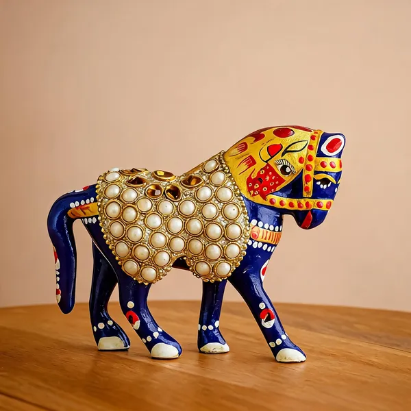 Handpainted_Metal_Horse_Figurine_With_Pearl_Inlay_Traditional_Indian_Art_Statue_Royal_Blue_Decorative_Horse_Sculpture