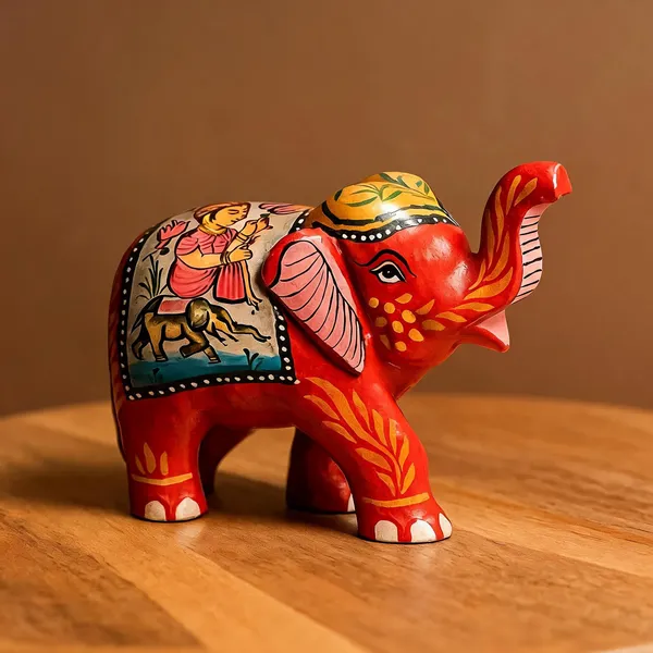 Handpainted_Wooden_Elephant_Figurine_Shikari_Art_In_Red_Traditional_Decor_Collector_S_Gift