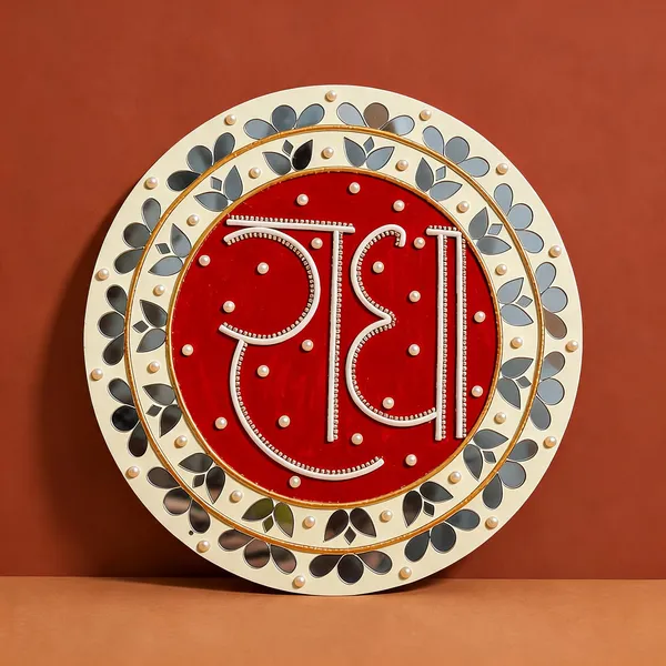 Handcrafted_Radha_Calligraphy_Lippan_Art_Wall_Hanging_14_Inch_Mdf_Base_Premium_Devotional_Mud_Mirror_Work