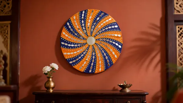 Handcrafted_Royal_Sunburst_Lippan_Art_Wall_Mirror_12_Inch_Mdf_Base_Vibrant_Blue_Yellow_Mud_Mirror_Work