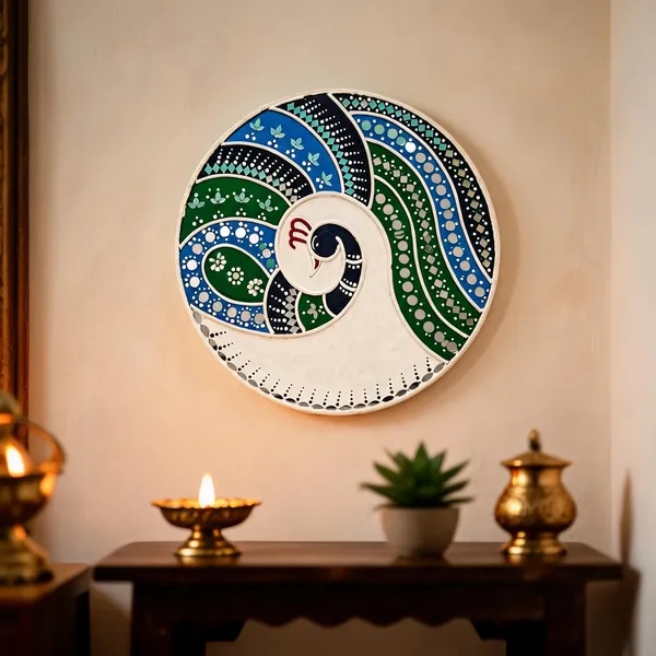 Handcrafted_Royal_Peacock_Mayur_Lippan_Art_Wall_Decor_14_Inch_Mdf_Base_Premium_Traditional_Mud_Mirror_Work