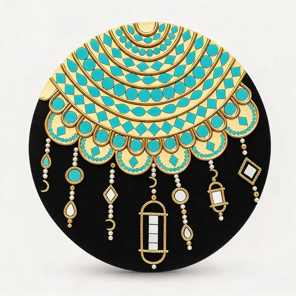 Handcrafted_Luxury_Jharokha_Archway_Lippan_Art_Wall_Hanging_16_Inch_Mdf_Base_Premium_Gold_Turquoise_Mud_Mirror_Work