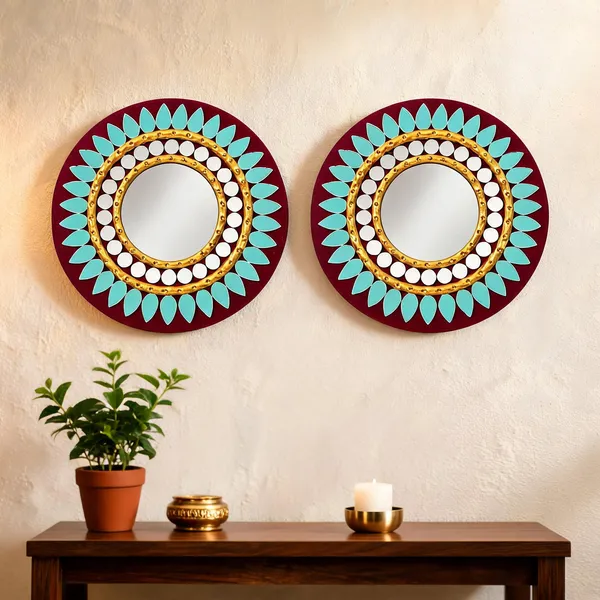 Handcrafted_Regal_Burgundy_Gold_Lippan_Art_Mirror_6_Inch_Mdf_Base_Traditional_Mud_Mirror_Work_Wall_Accent