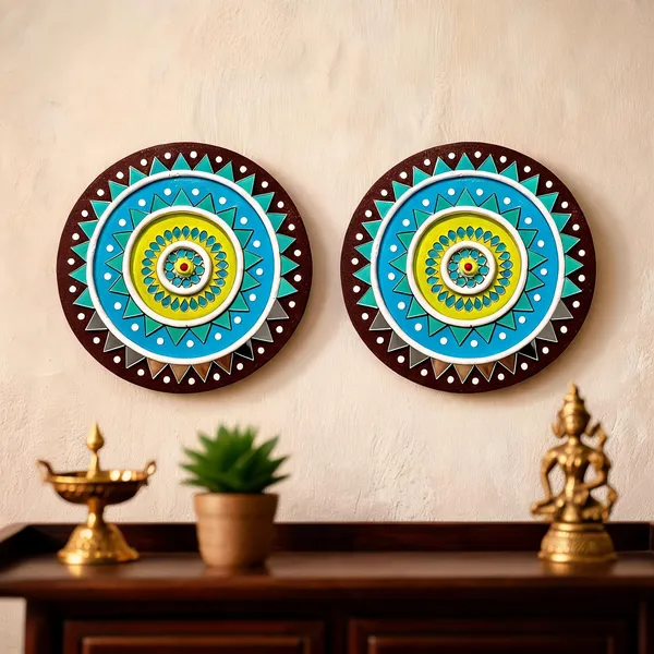 Handcrafted_Lime_Sky_Blue_Sunburst_Lippan_Art_6_Inch_Mdf_Base_Modern_Indian_Mud_Mirror_Work_Mandala