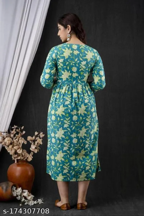 Green_Bottel_Rayon_Printed_Maternity_Gown_For_Women