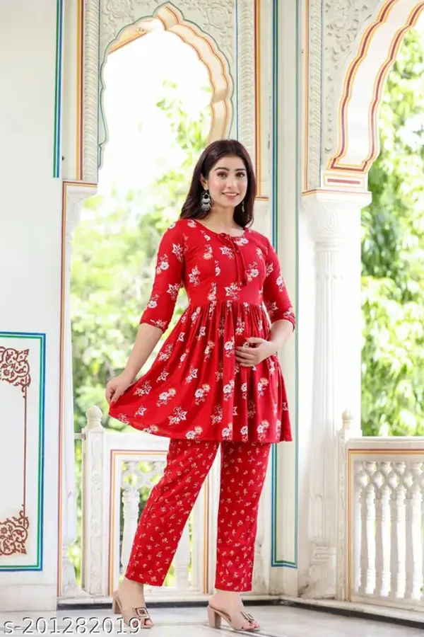 Red_Cotton_Printed_Floral_Night_Suit_For_Women