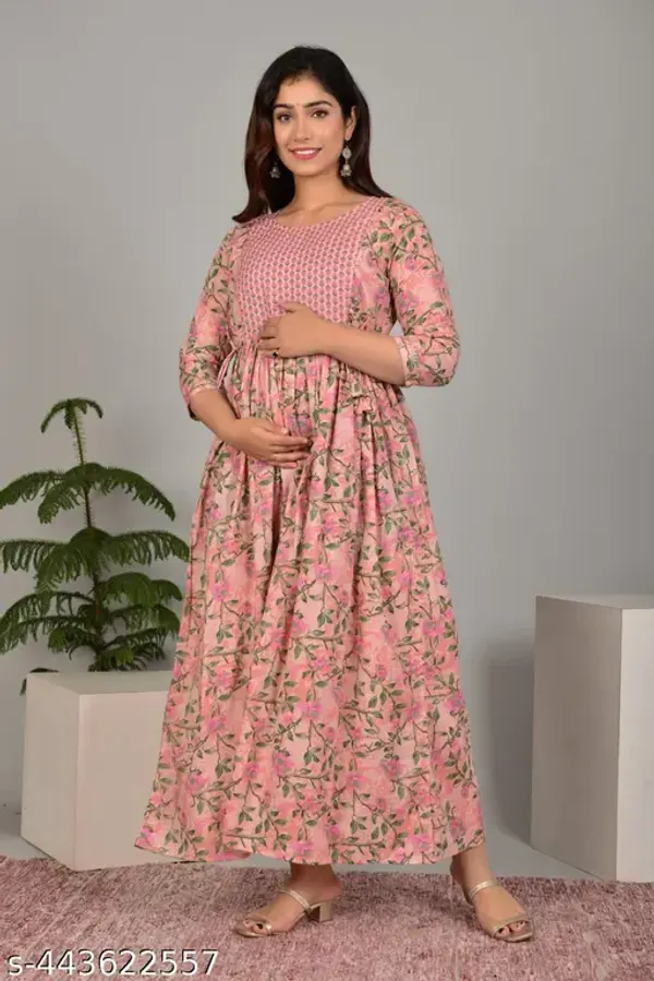 Beige_Cotton_Maternity_Printed_Kurti_For_Women