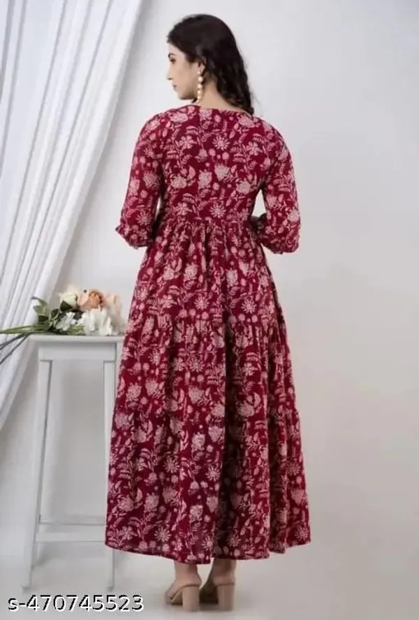 Maroon_Rayon_Maternity_Floral_Printed_Ankle_Length_Gown_For_Women