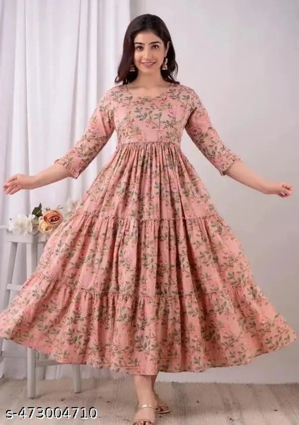 Brown_Cotton_Maternity_Printed_Ankle_Length_Gown_For_Women