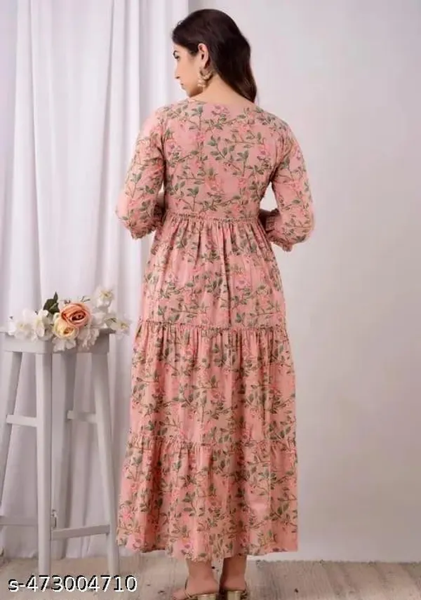 Brown_Cotton_Maternity_Printed_Ankle_Length_Gown_For_Women