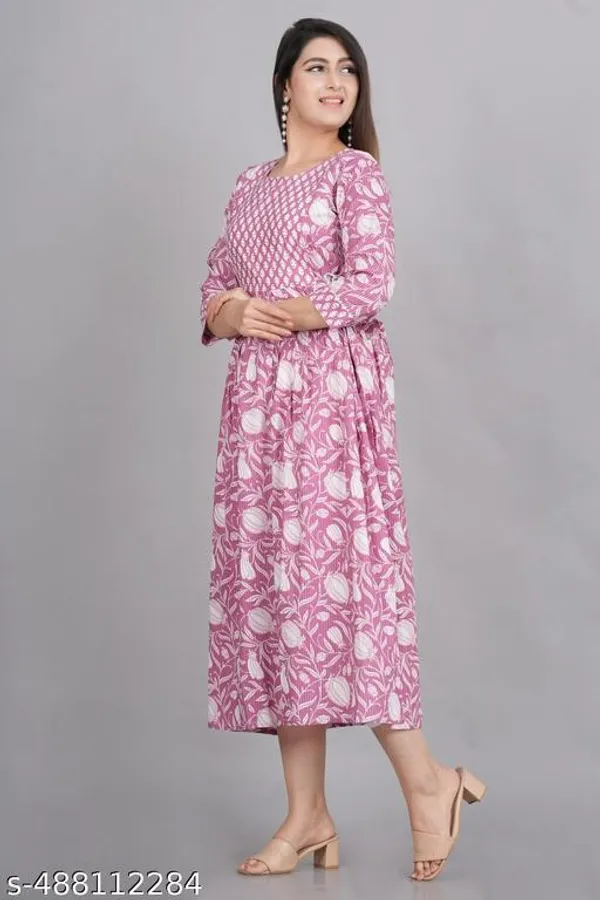 Pink_And_White_Cotton_Printed_Maternity_Gown_For_Women