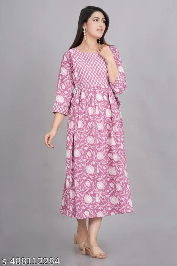 Pink_And_White_Cotton_Printed_Maternity_Gown_For_Women