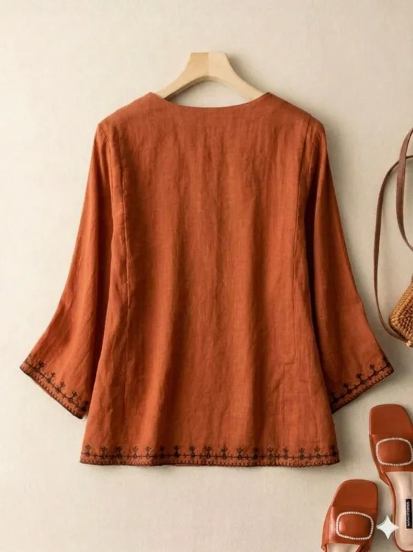 Rust_Brown_Embroidered_Flared_Sleeve_Top_for_Women