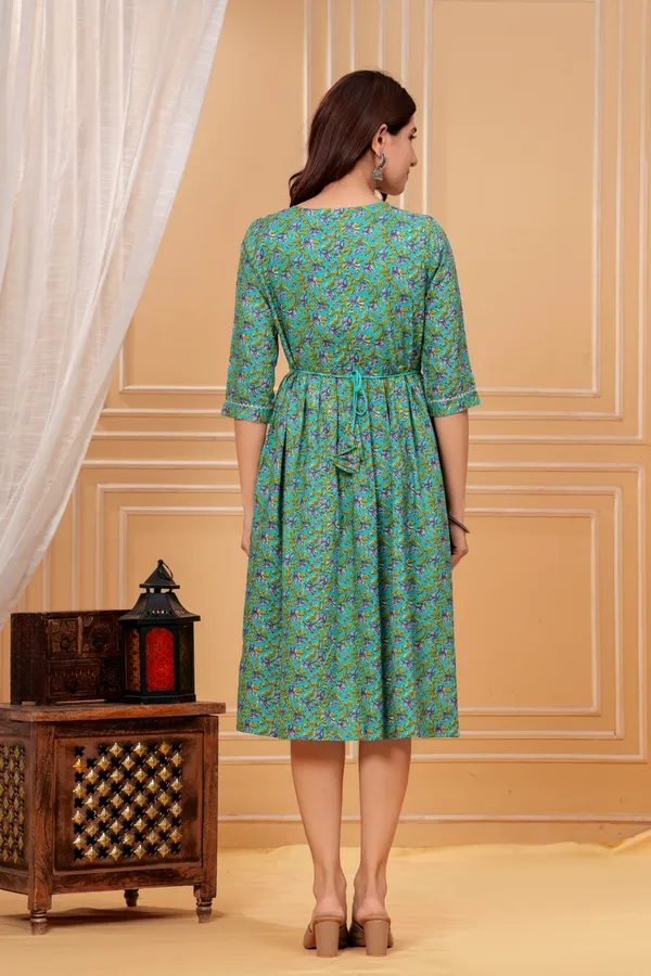 Turquoise_Floral_Print_Maternity_Dress_For_Women